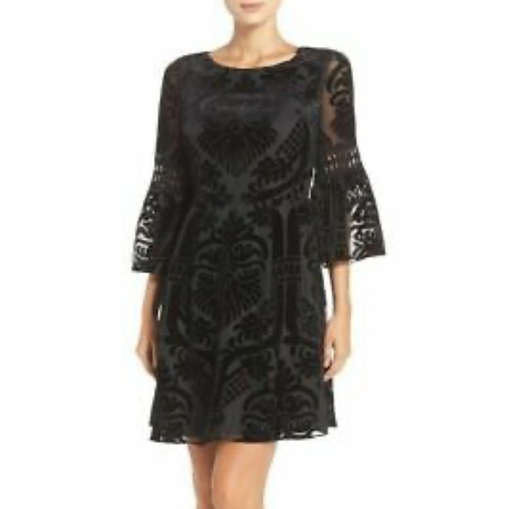 Eliza J Black Velvet Burnout Cocktail Dress